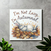 Autumn Bunny in Leaves with Funny Lazy Quote Canvas Afdruk