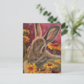 Autumn Bunny Rabbit Yellow Flowers Waterverf Art Briefkaart (Staand voorkant)