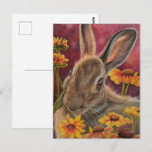 Autumn Bunny Rabbit Yellow Flowers Waterverf Art Briefkaart (Voorkant / Achterkant)