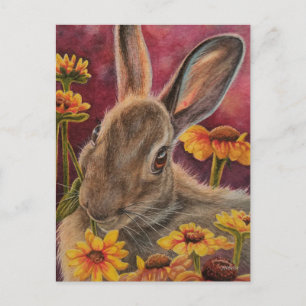 Autumn Bunny Rabbit Yellow Flowers Waterverf Art Briefkaart