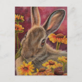 Autumn Bunny Rabbit Yellow Flowers Waterverf Art Briefkaart (Voorkant)