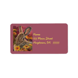 Autumn Bunny Rabbit Yellow Flowers Waterverf Art Etiket