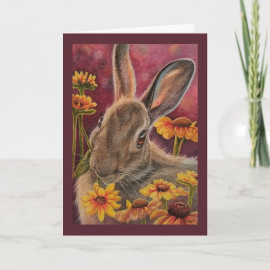 Autumn Bunny Rabbit Yellow Flowers Waterverf Art Kaart (Voorkant)