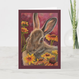 Autumn Bunny Rabbit Yellow Flowers Waterverf Art  Kaart
