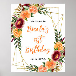 Autumn Burgundy and Orange Birthday Welcome Poster