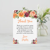 Autumn Burgundy and Orange Floral Baby Shower Bedankkaart (Staand voorkant)