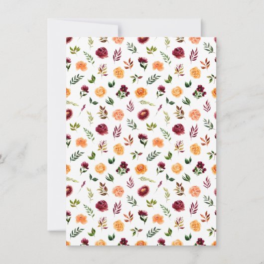 Autumn Burgundy and Orange Floral Baby Shower Bedankkaart (Achterkant)