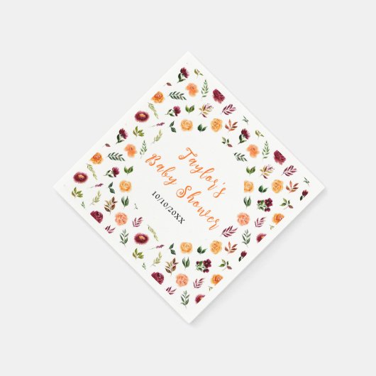 Autumn Burgundy and Orange Floral Baby Shower Servet (Hoek)