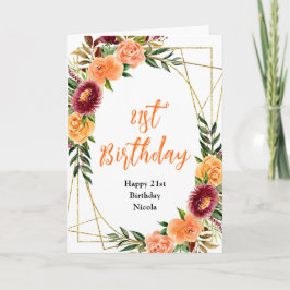 Autumn Burgundy and Orange Floral Birthday Kaart