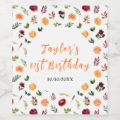 Autumn Burgundy and Orange Floral Birthday Wijn Etiket (Enkel label)