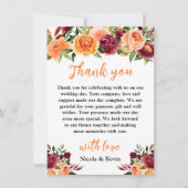 Autumn Burgundy and Orange Floral Wedding Bedankkaart (Voorkant)