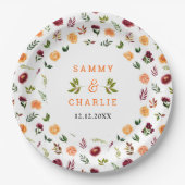 Autumn Burgundy and Orange Floral Wedding Papieren Bordje (Voorkant)