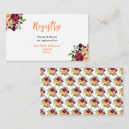 Autumn Burgundy and Orange Floral Wedding Registry Informatiekaartje