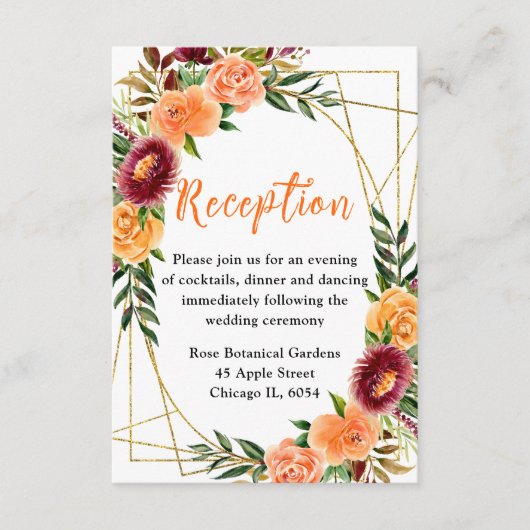 Autumn Burgundy and Orange Flowers Informatiekaartje (Voorkant)