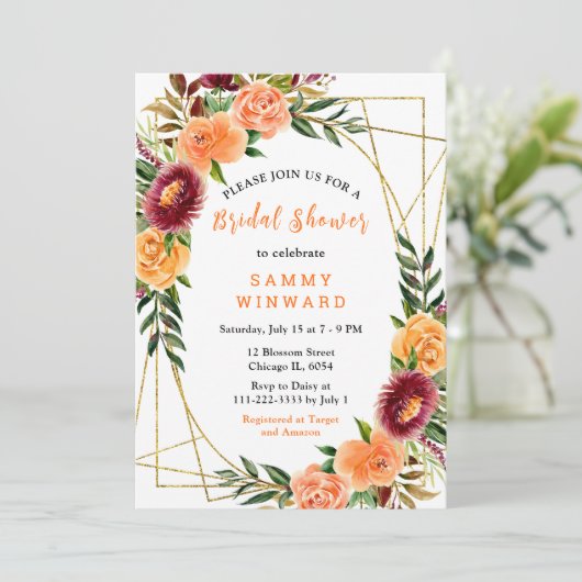 Autumn Burgundy and Orange Flowers Kaart (Staand voorkant)