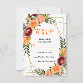 Autumn Burgundy and Orange Flowers RSVP Kaartje