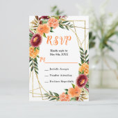 Autumn Burgundy and Orange Flowers RSVP Kaartje (Staand voorkant)
