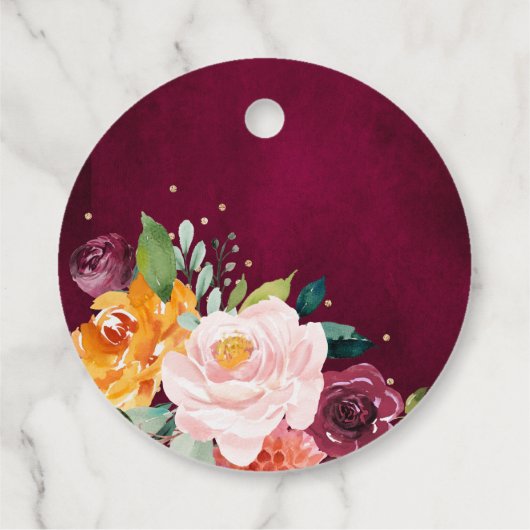 Autumn Burgundy Blush Floral Blossom Vrijgezellenf Bedankjes Labels (Achterkant)