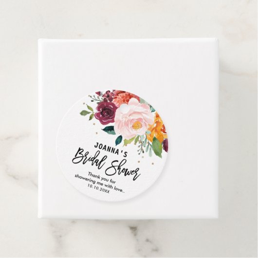 Autumn Burgundy Blush Floral Blossom Vrijgezellenf Bedankjes Labels (In situ)