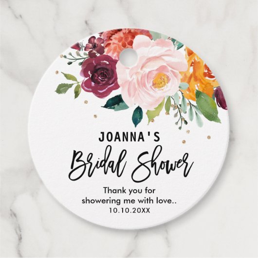 Autumn Burgundy Blush Floral Blossom Vrijgezellenf Bedankjes Labels (Voorkant)