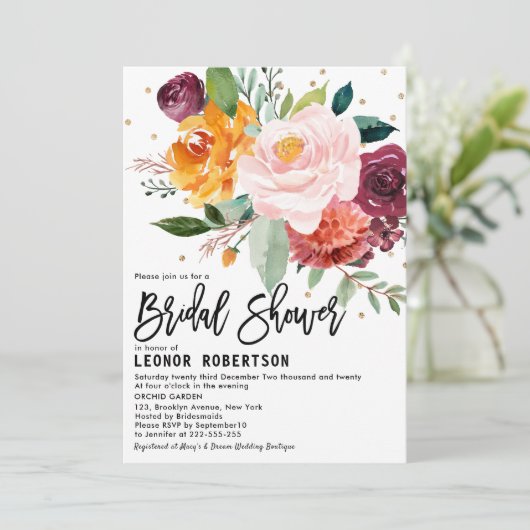 Autumn Burgundy Blush Floral Blossom Vrijgezellenf Kaart (Staand voorkant)