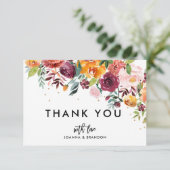 Autumn Burgundy Blush Floral Blossom Wedding Bedankkaart (Staand voorkant)