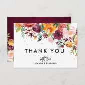 Autumn Burgundy Blush Floral Blossom Wedding Bedankkaart (Voorkant / Achterkant)