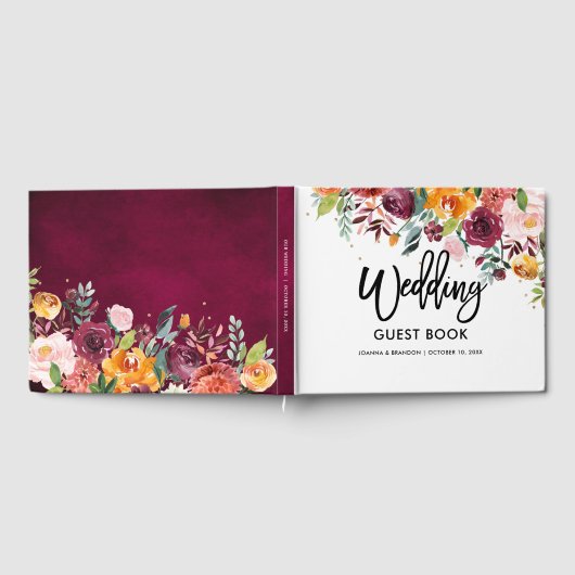 Autumn Burgundy Blush Floral Blossom Wedding Gastenboek (Volledig)