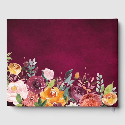 Autumn Burgundy Blush Floral Blossom Wedding Gastenboek (Achterkant)