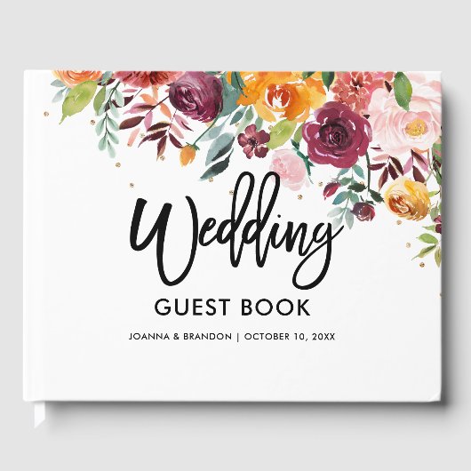 Autumn Burgundy Blush Floral Blossom Wedding Gastenboek (Voorkant)