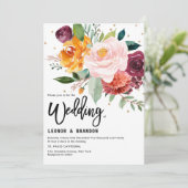 Autumn Burgundy Blush Floral Blossom Wedding Kaart (Staand voorkant)