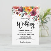 Autumn Burgundy Blush Floral Blossom Wedding Kaart (Staand voorkant)