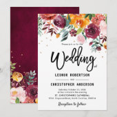 Autumn Burgundy Blush Floral Blossom Wedding Kaart (Voorkant / Achterkant)