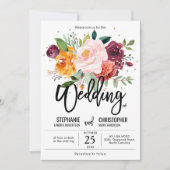 Autumn Burgundy Blush Floral Blossom Wedding Kaart (Voorkant)