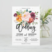 Autumn Burgundy Blush Floral Blossom Wedding Kaart (Staand voorkant)