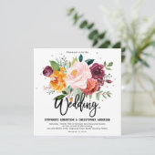 Autumn Burgundy Blush Floral Blossom Wedding Kaart (Staand voorkant)