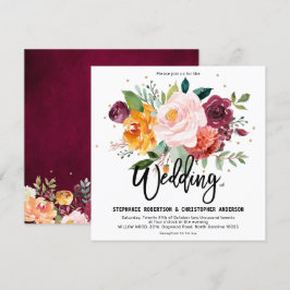 Autumn Burgundy Blush Floral Blossom Wedding Kaart