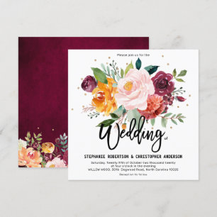 Autumn Burgundy Blush Floral Blossom Wedding Kaart