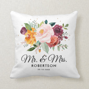 Autumn Burgundy Blush Floral Blossom Wedding Kussen