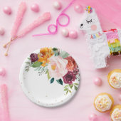 Autumn Burgundy Blush Floral Blossom Wedding Papieren Bordje (Feest)