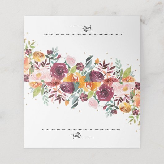 Autumn Burgundy Blush Floral Blossom Wedding Plaatskaartje (Buitenkant ongevouwen)