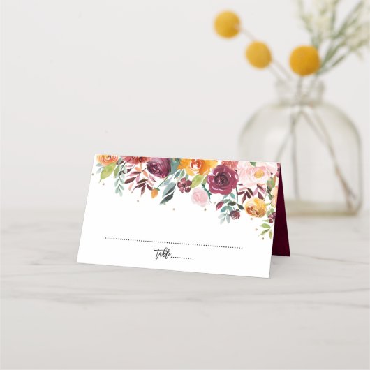 Autumn Burgundy Blush Floral Blossom Wedding Plaatskaartje (Voorkant)