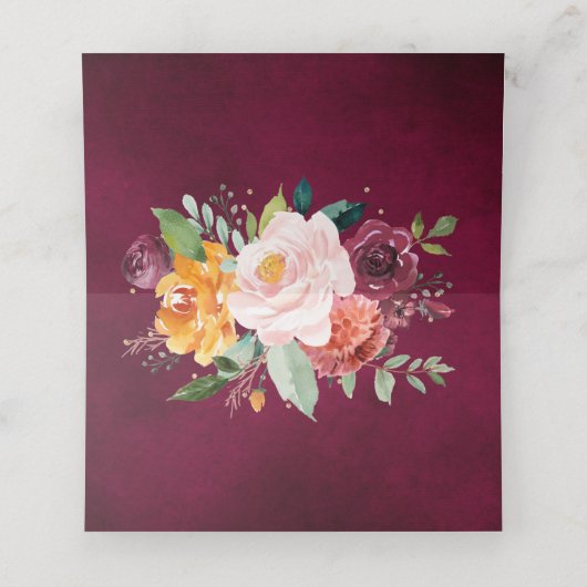 Autumn Burgundy Blush Floral Blossom Wedding Plaatskaartje (Binnenkant ongevouwen)
