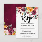 Autumn Burgundy Blush Floral Blossom Wedding RSVP Kaartje (Voorkant / Achterkant)