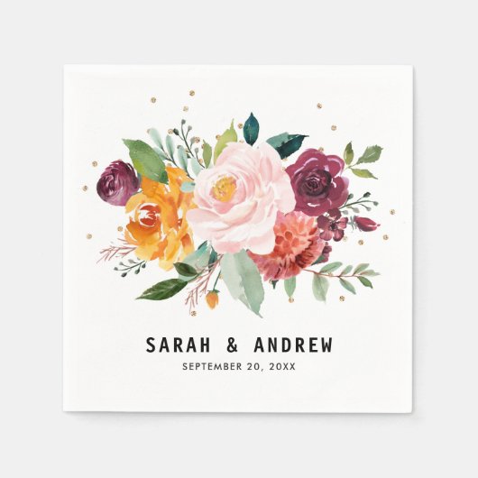 Autumn Burgundy Blush Floral Blossom Wedding Servet (Voorkant)