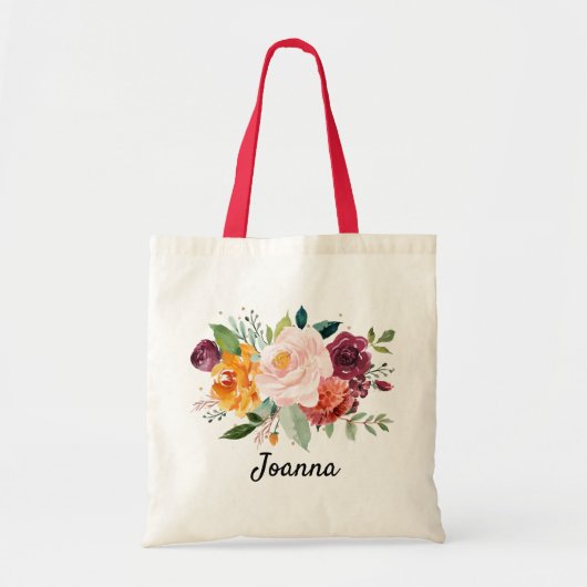 Autumn Burgundy Blush Floral Blossom Wedding Tote Bag (Voorkant)