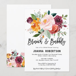 Autumn Burgundy Blush Floral Brunch & Bubble Invem Kaart