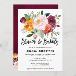 Autumn Burgundy Blush Floral Brunch & Bubble Kaart