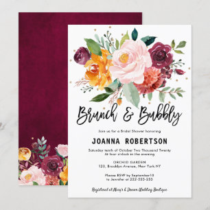 Autumn Burgundy Blush Floral Brunch & Bubble Kaart