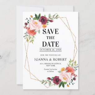 Autumn Burgundy Blush Floral geometrische bruiloft Save The Date